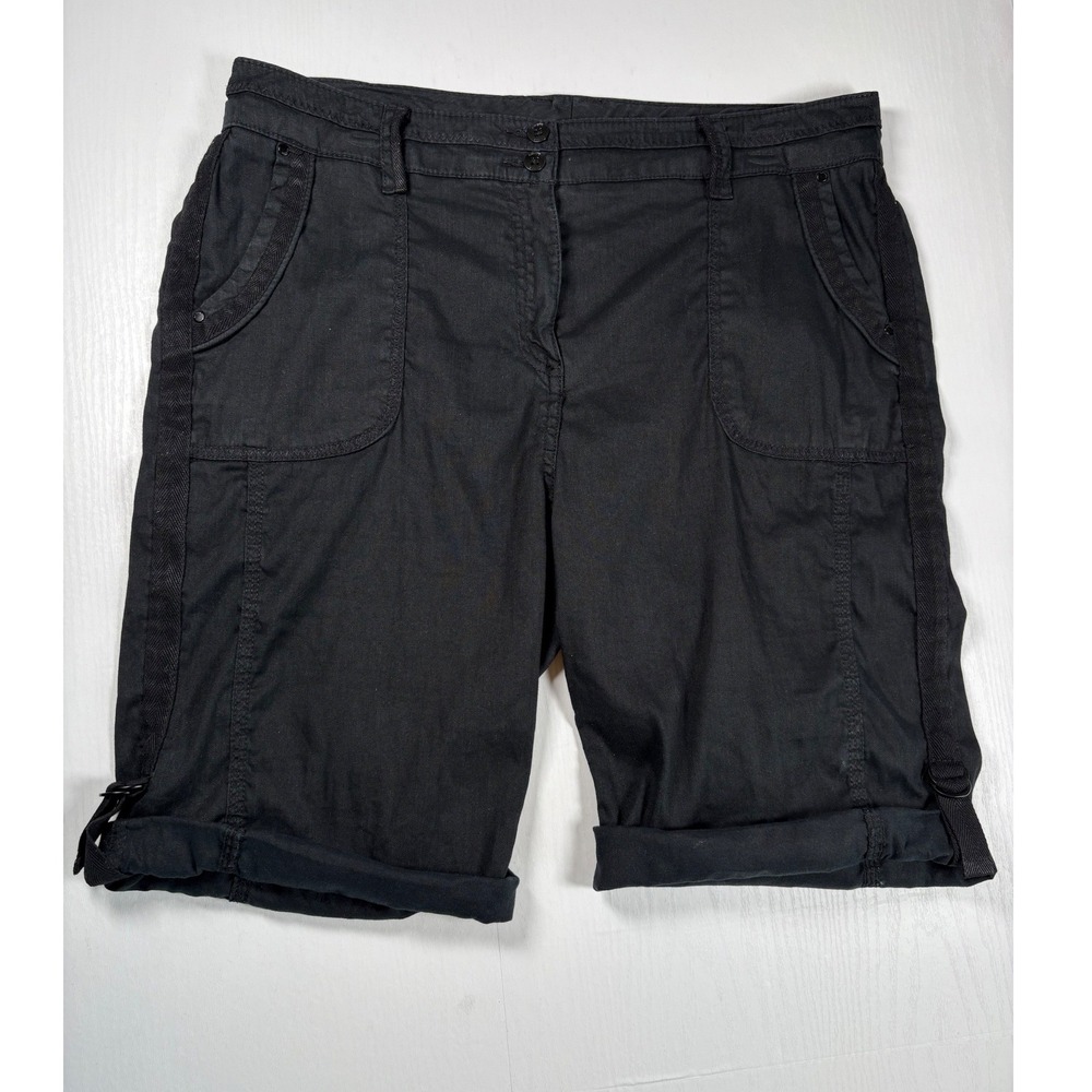 Chicos Black Linen Blend Bermuda Shorts Women Size 2 US L Cuffed Stretch Travel